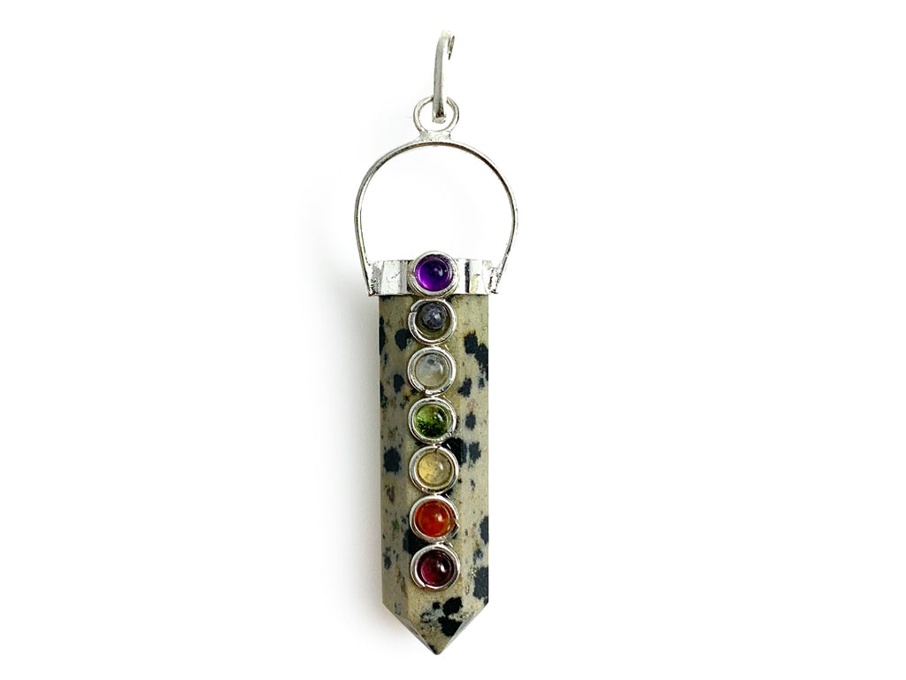 Dije Punta de Jaspe Dalmata Chakras Lineal - en punta natural