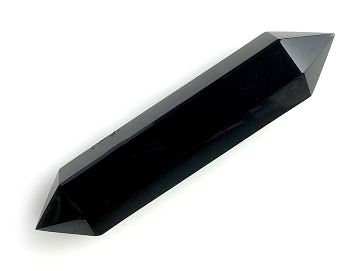 Doble Punta de Obsidiana Negra Pulida - vista lateral