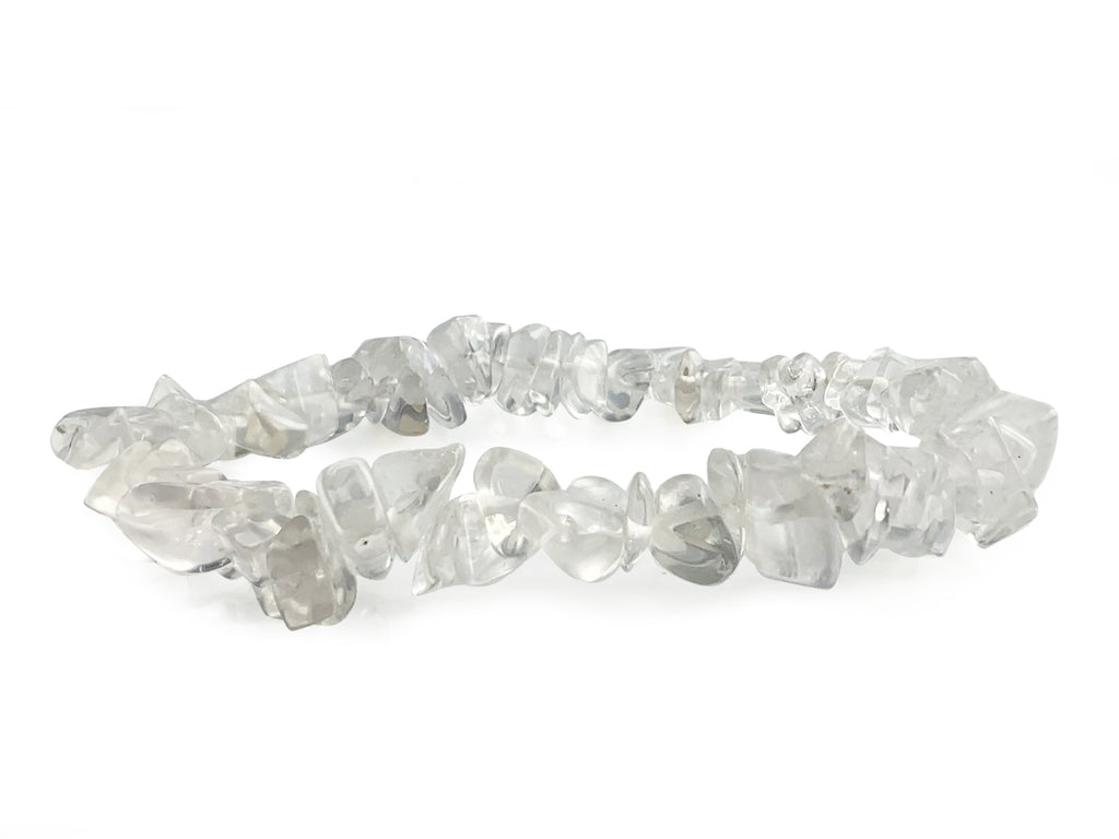 Pulsera Chips de Cuarzo Blanco Hilo Elástico - vista lateral