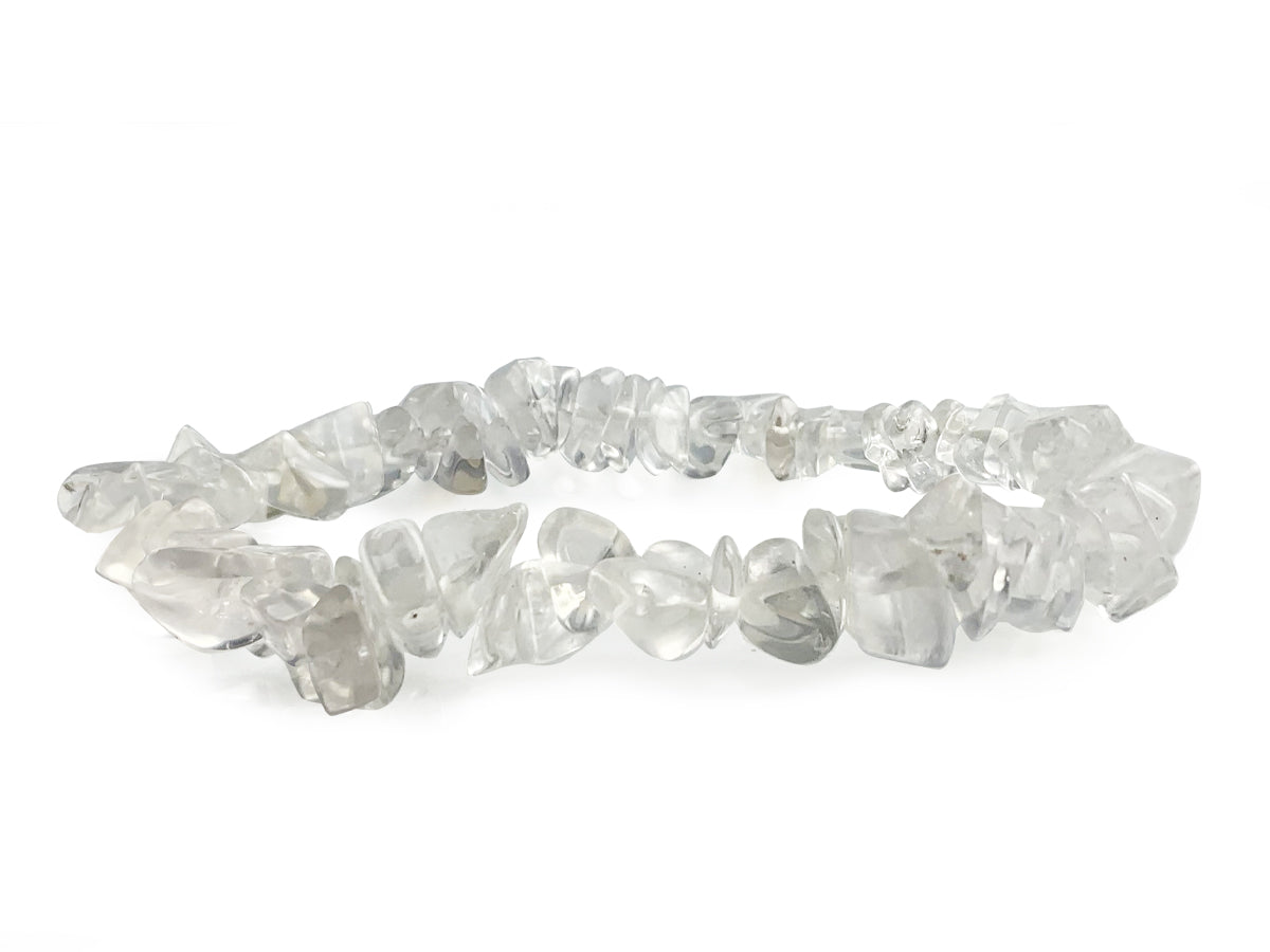 Pulsera Chips de Cuarzo Blanco Hilo Elástico - vista lateral
