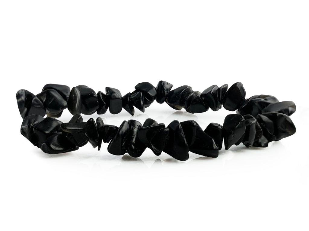 Pulsera Chips de Ónix Negro Hilo Elástico - vista lateral