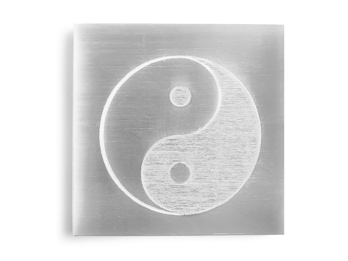 Placa de Selenita con Grabado Yin - Yang - pieza natural | Mineralia