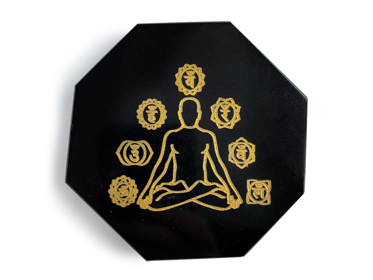 Placa de Ágata Negra con Grabado "chakras" - pieza natural | Mineralia
