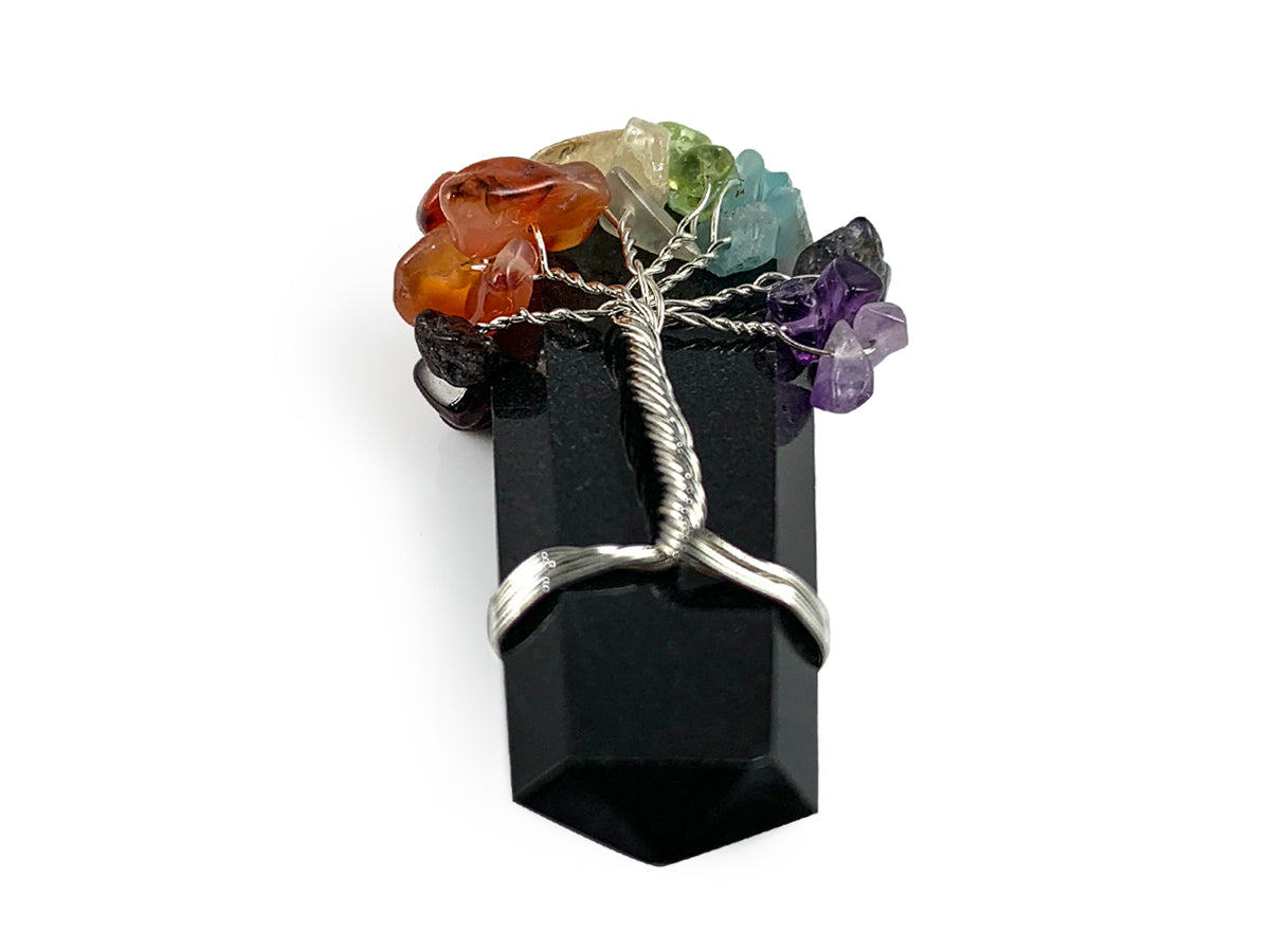 Dije Ágata Negra con Árbol de los Chakras - vista lateral