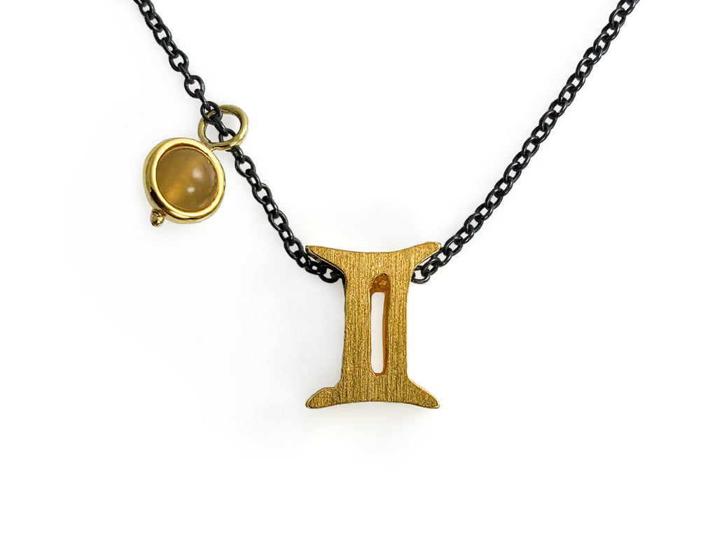 Collar del Zodiaco "géminis" Pavonado con Mineral - collar con dije