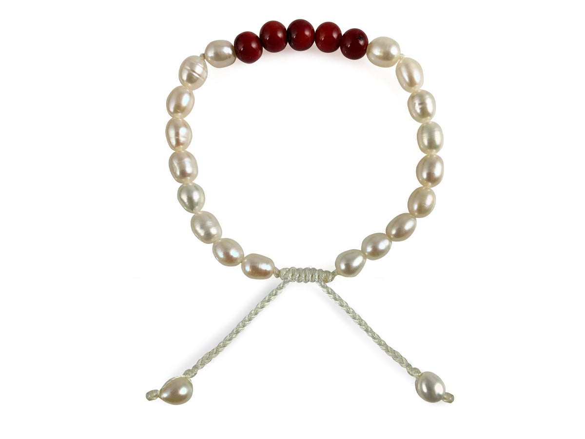 Pulsera Chakra Muladhara de Perlas y Coral Rojo - pulsera de piedras