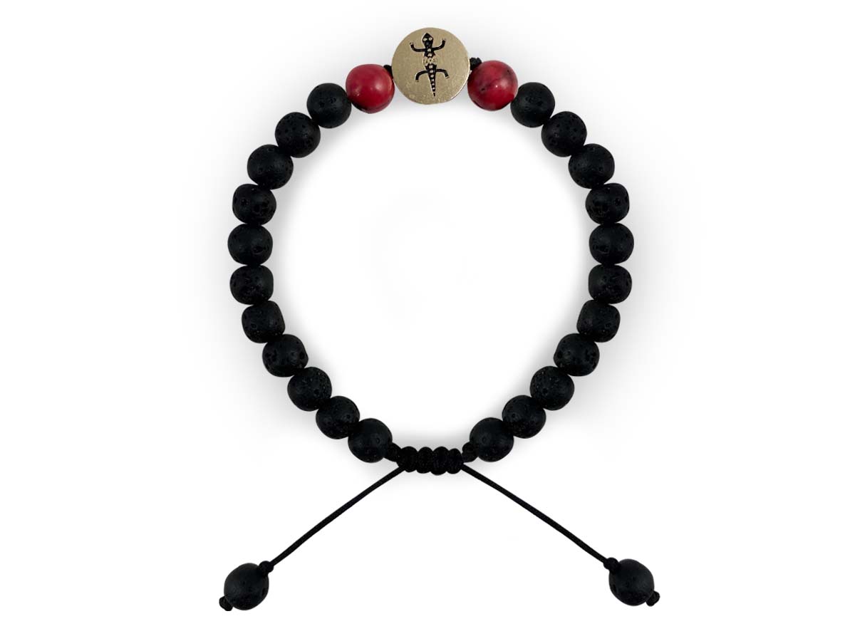 Pulsera Maya Lagarto de Coral Rojo y Piedra Volcánica - pulsera de piedras