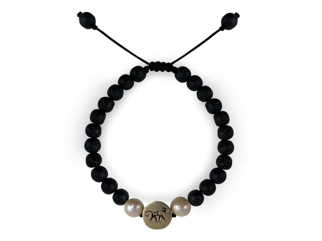 Pulsera Maya Mono de Perla Beige y Piedra Volcánica - pulsera de piedras