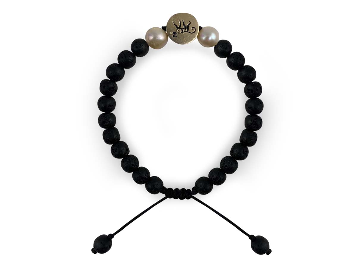 Pulsera Maya Mono de Perla Beige y Piedra Volcánica - pulsera de piedras