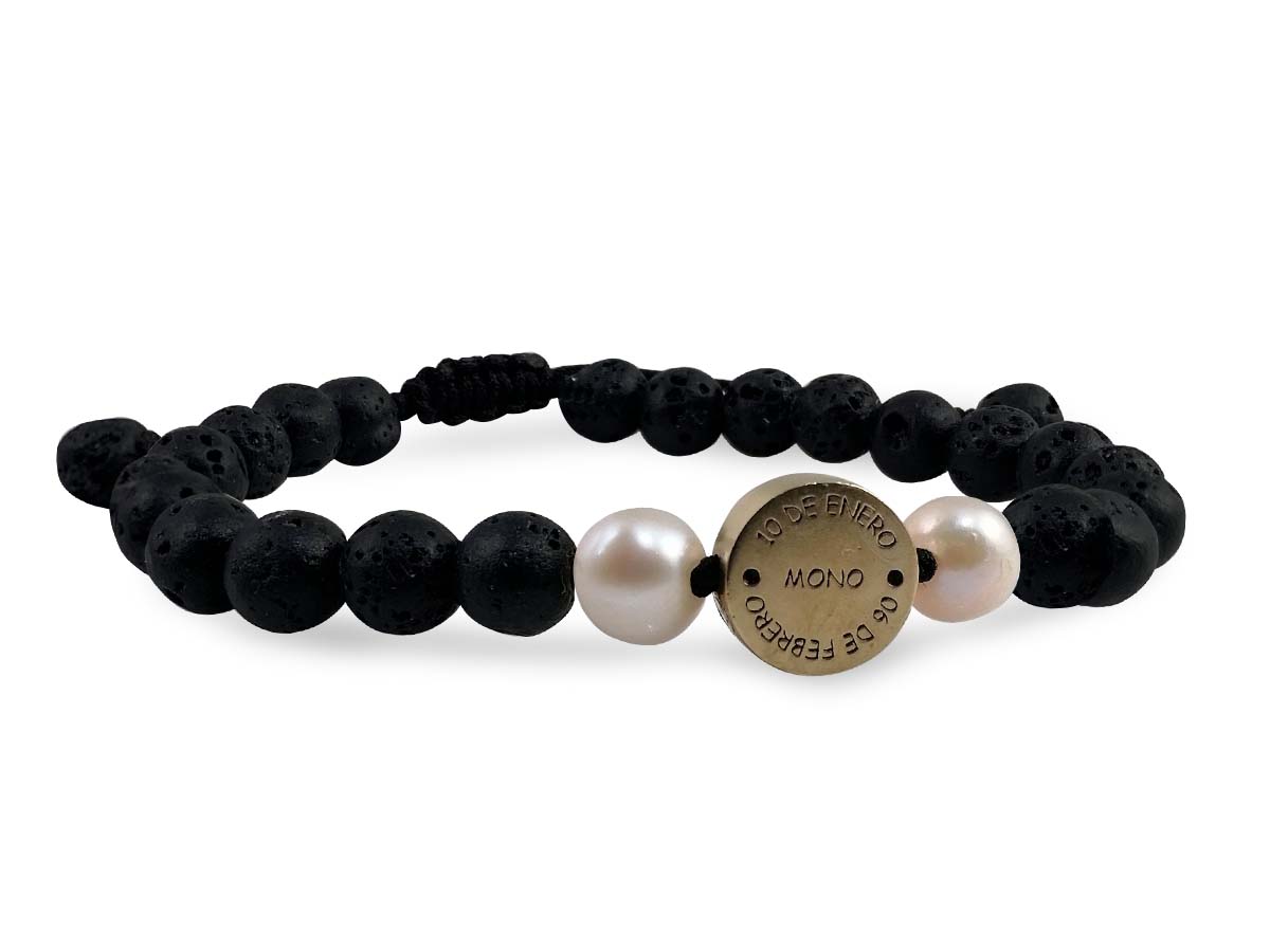 Pulsera Maya Mono de Perla Beige y Piedra Volcánica - vista lateral