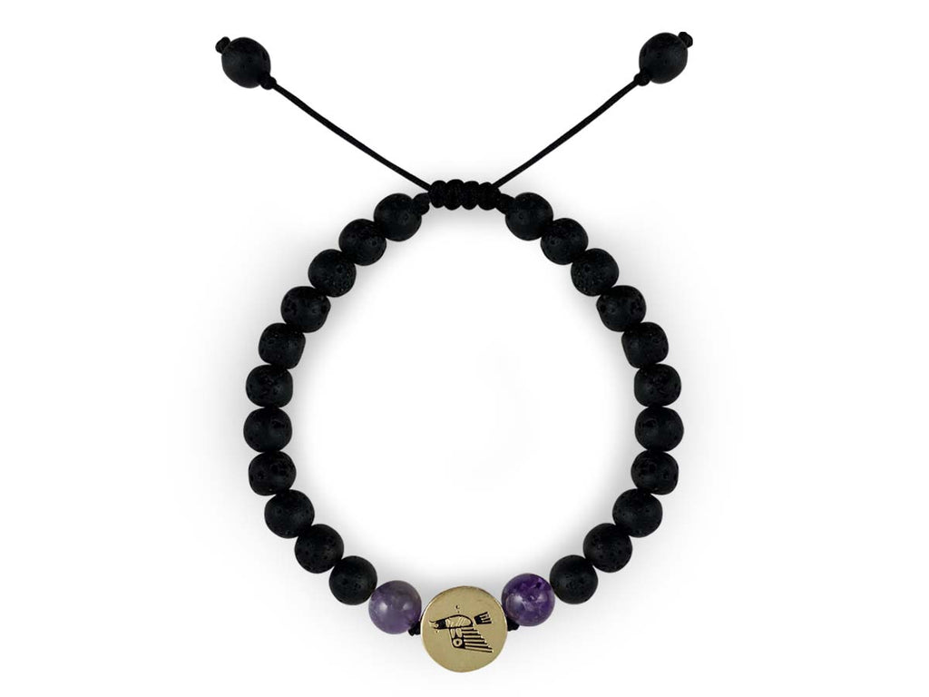 Pulsera Maya Halcón de Amatista y Piedra Volcánica - pulsera de piedras