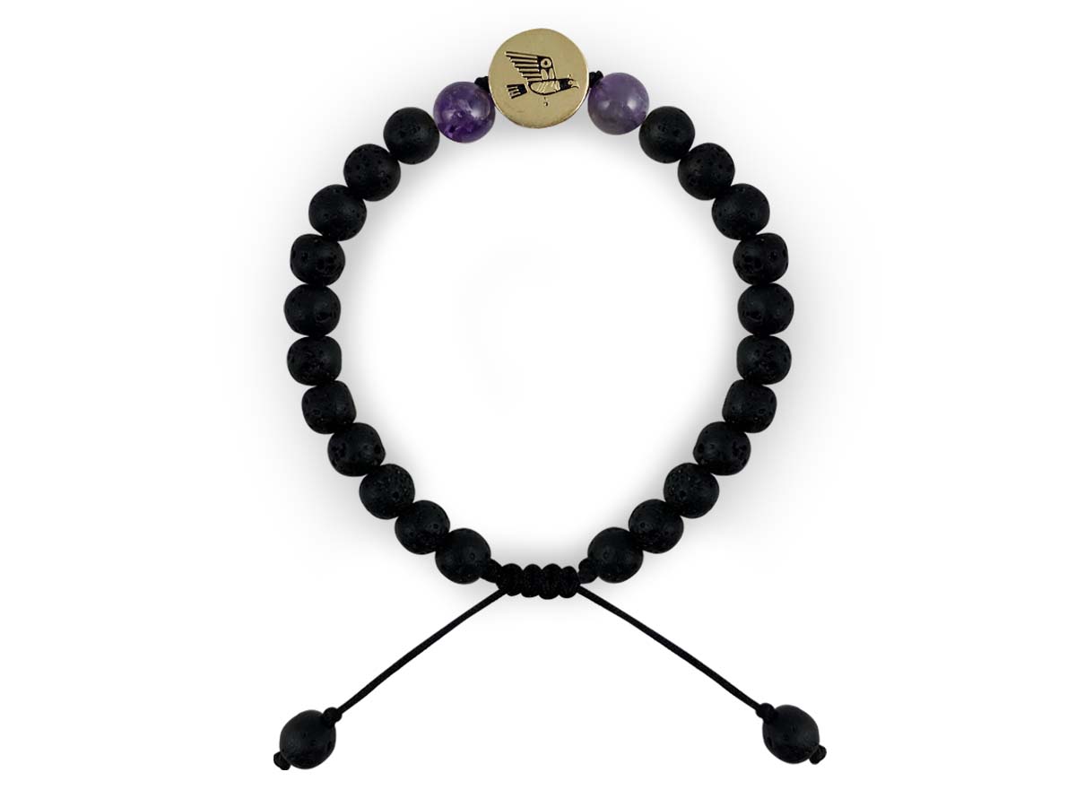 Pulsera Maya Halcón de Amatista y Piedra Volcánica - pulsera de piedras