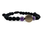 Pulsera Maya Halcón de Amatista y Piedra Volcánica - vista lateral