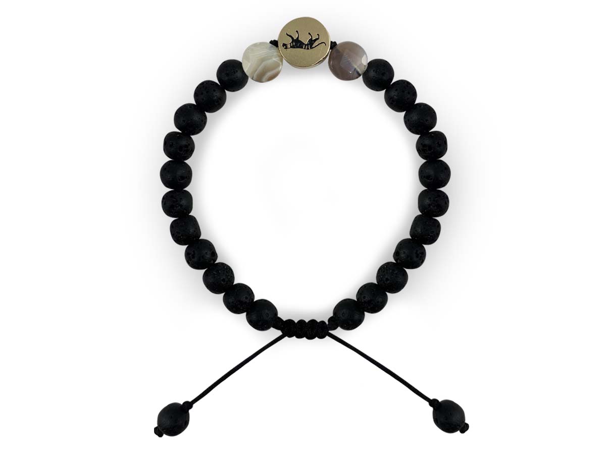 Pulsera Maya Jaguar de Ágata Botswana y Piedra Volcánica - pulsera de piedras