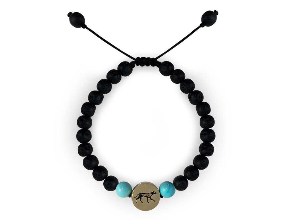 Pulsera Maya Perro de Howlita Azul y Piedra Volcánica - pulsera de piedras