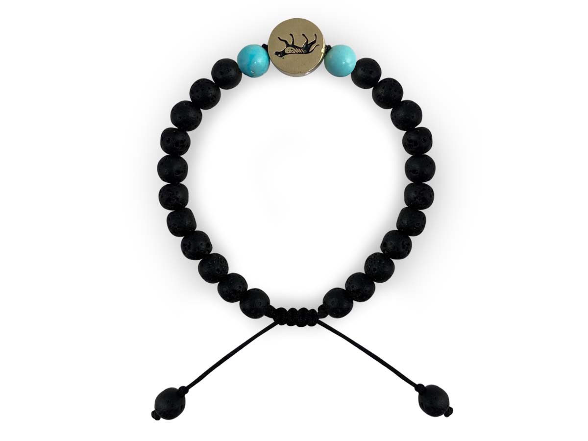 Pulsera Maya Perro de Howlita Azul y Piedra Volcánica - pulsera de piedras