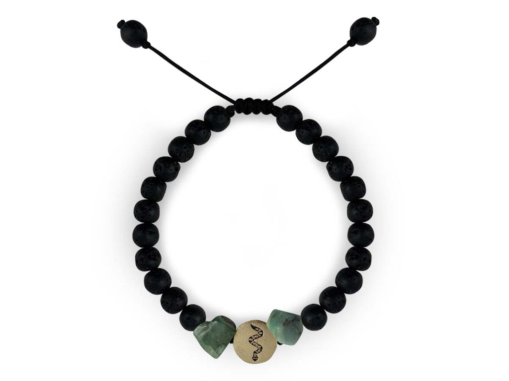 Pulsera Maya Serpiente de Esmeralda y Piedra Volcánica - pulsera de piedras