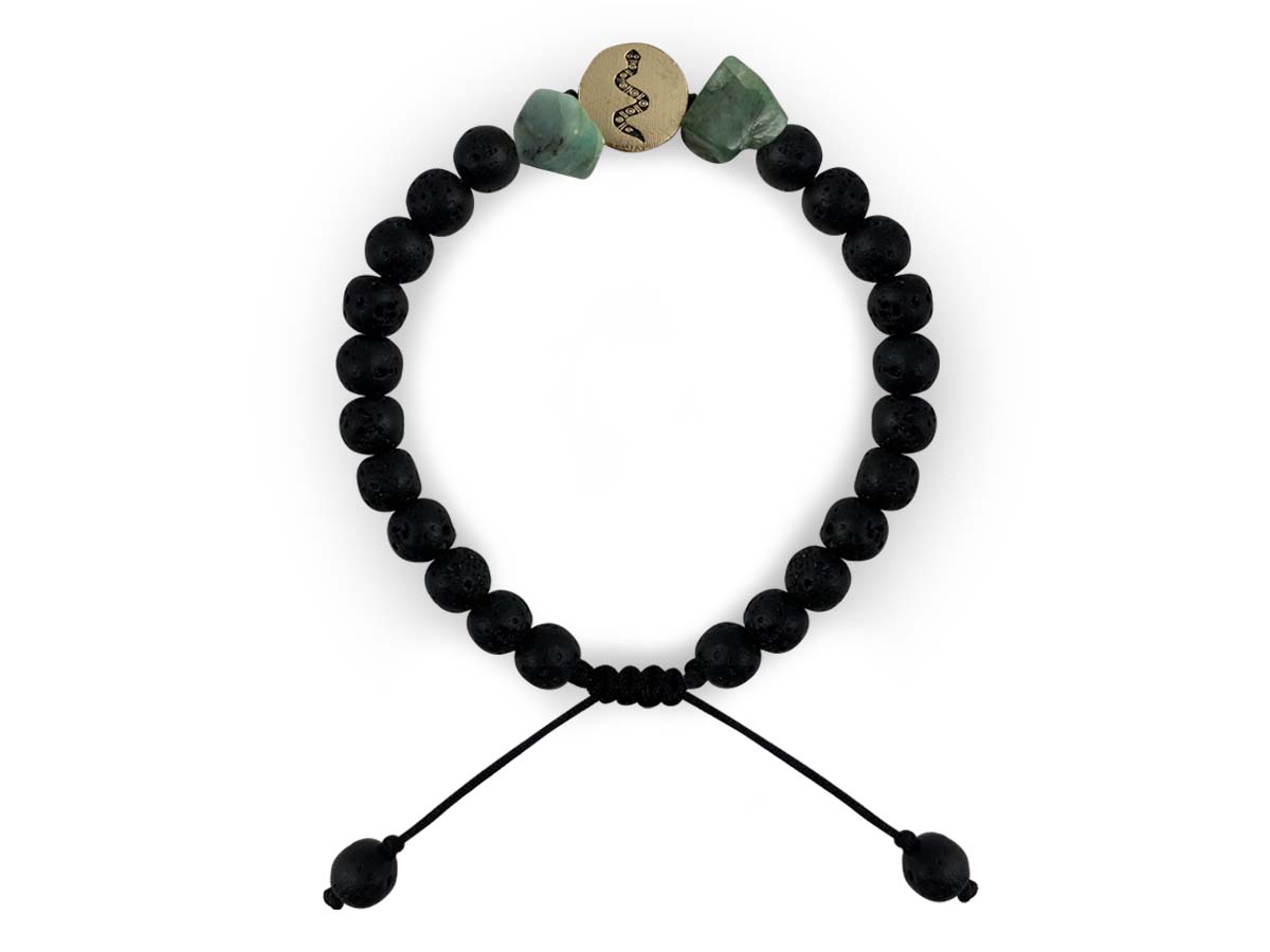 Pulsera Maya Serpiente de Esmeralda y Piedra Volcánica - pulsera de piedras
