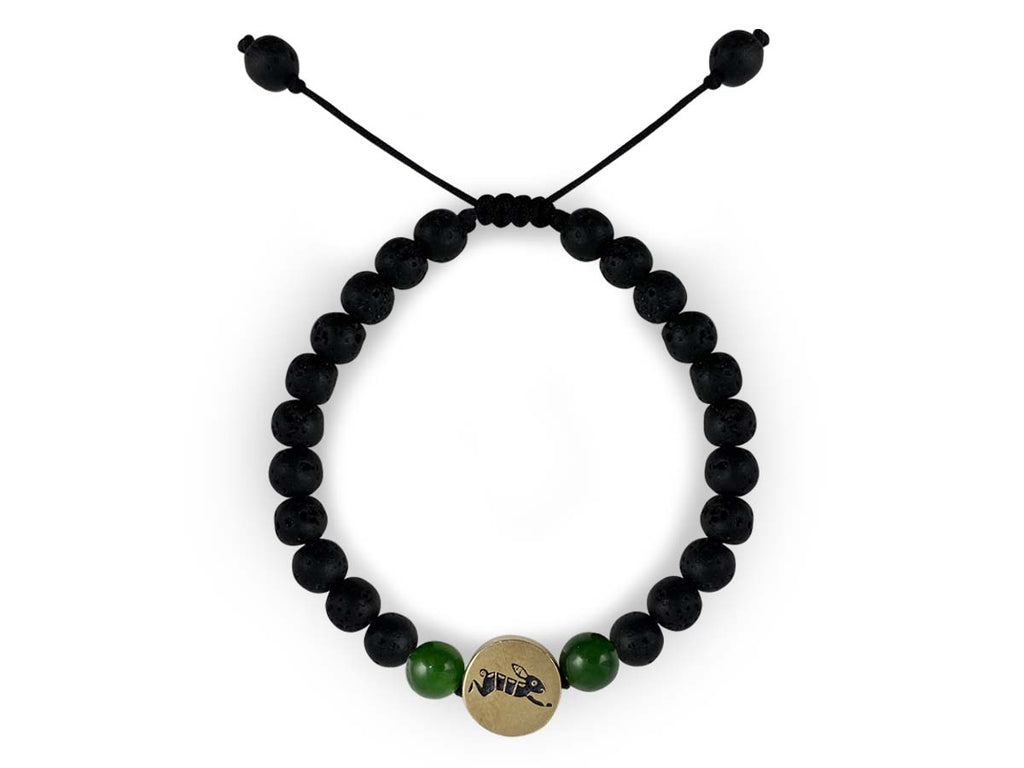 Pulsera Maya Conejo de Ágata Verde y Piedra Volcánica - pulsera de piedras