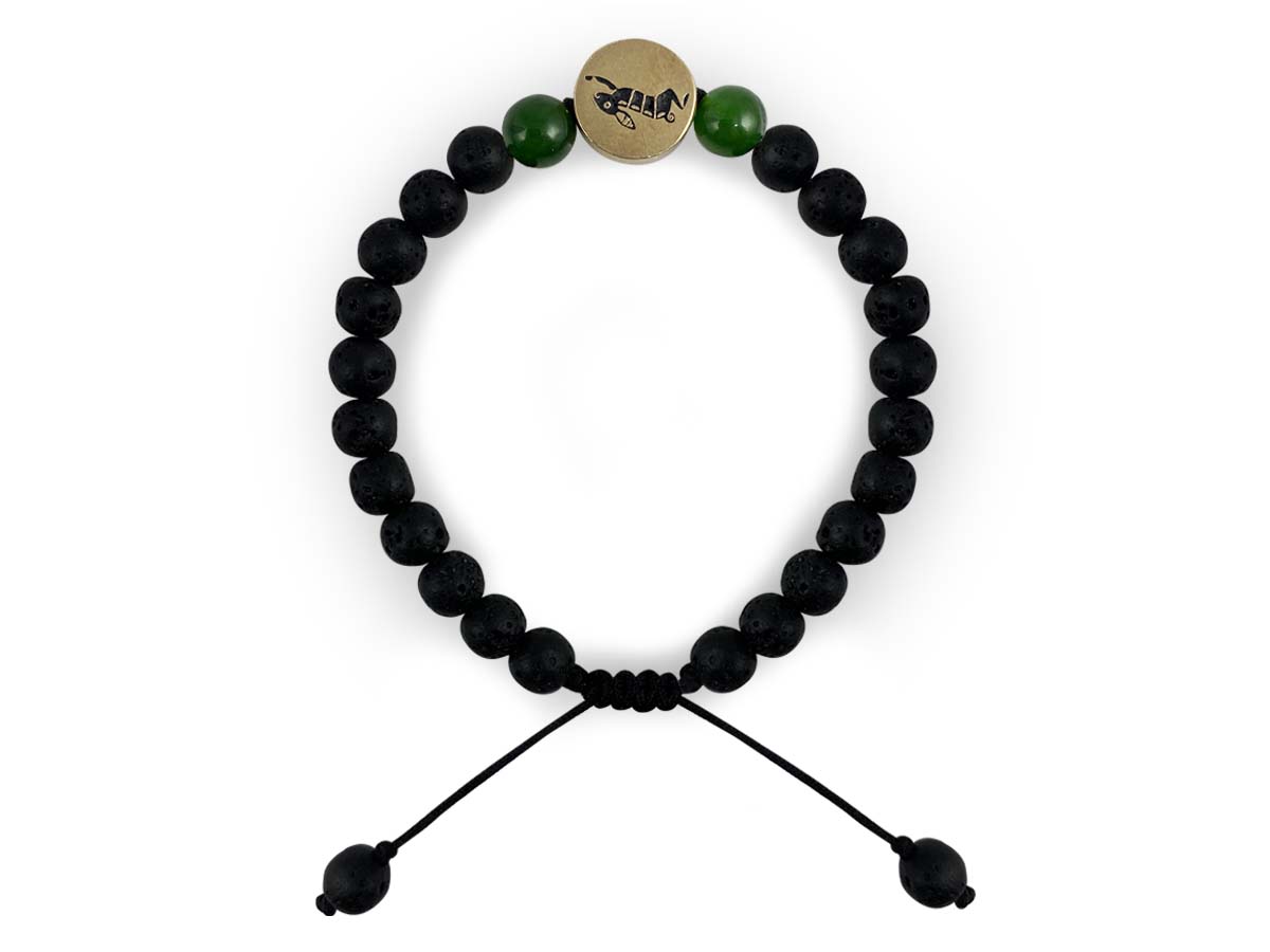 Pulsera Maya Conejo de Ágata Verde y Piedra Volcánica - pulsera de piedras