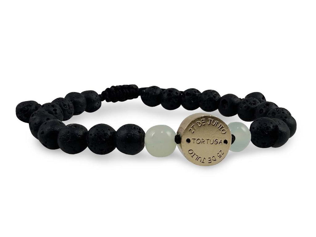 Pulsera Maya Tortuga de Serpentina y Piedra Volcánica - vista lateral