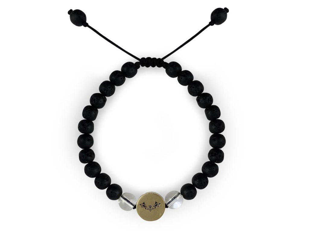 Pulsera Maya Murciélago de Cuarzo Blanco y Piedra Volcánica - pulsera de piedras