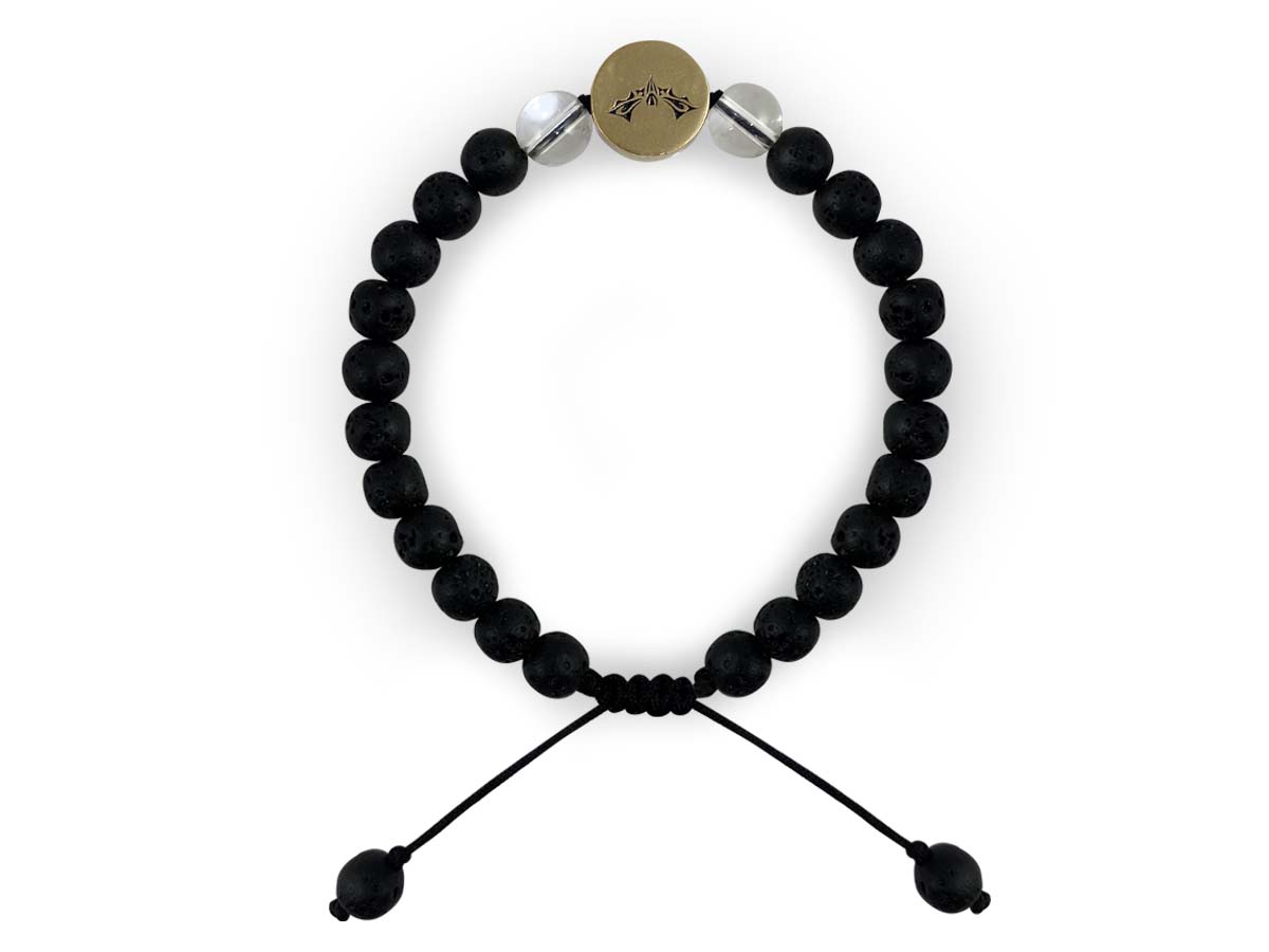Pulsera Maya Murciélago de Cuarzo Blanco y Piedra Volcánica - pulsera de piedras
