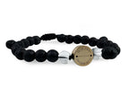 Pulsera Maya Murciélago de Cuarzo Blanco y Piedra Volcánica - vista lateral