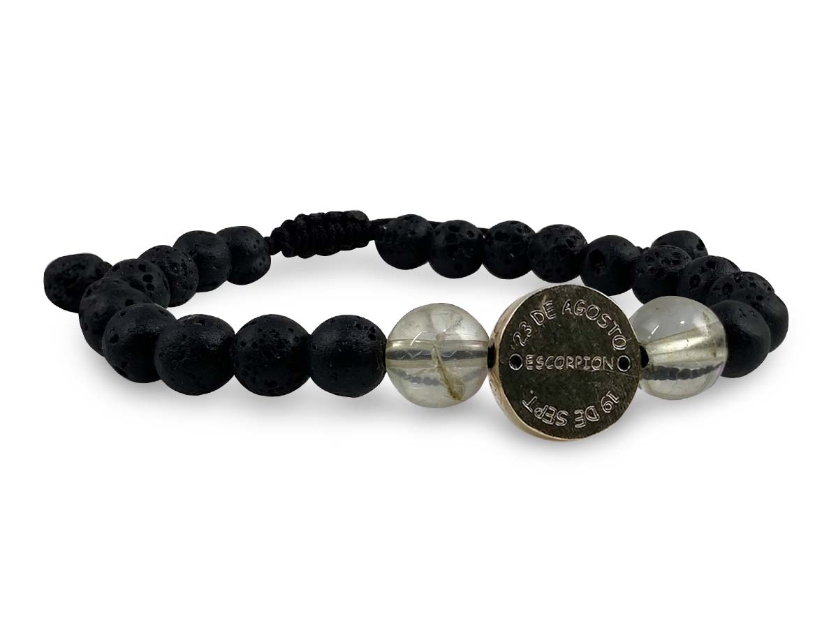 Pulsera Maya Escorpión de Cuarzo Citrino y Piedra Volcánica - vista lateral