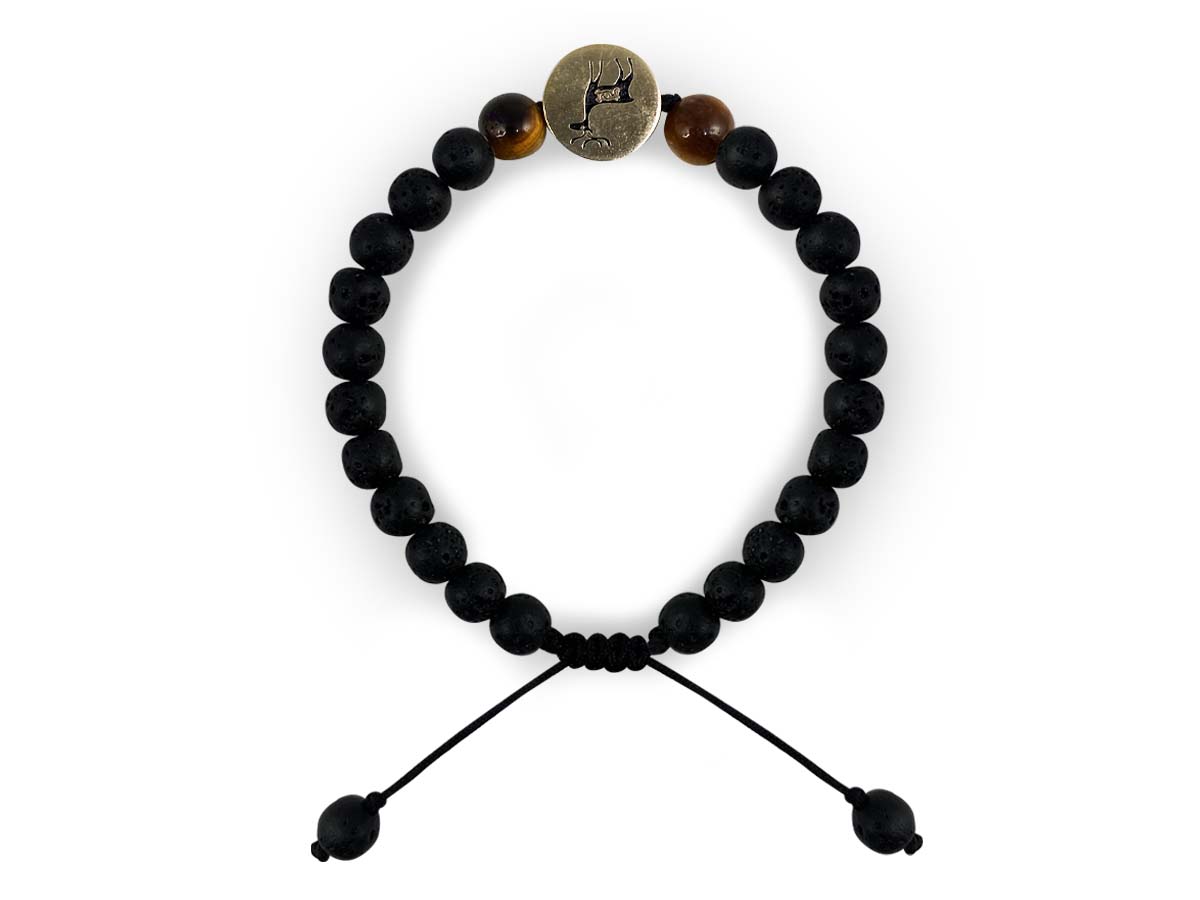 Pulsera Maya Venado de Ojo de Tigre y Piedra Volcánica - pulsera de piedras