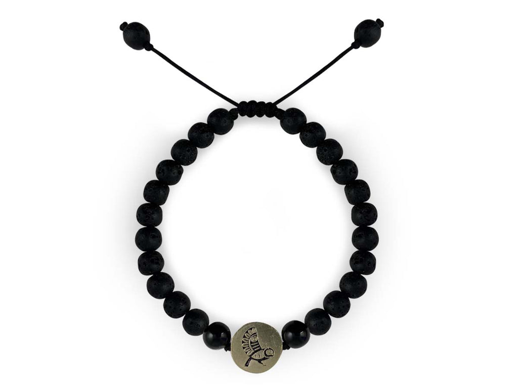 Pulsera Maya Búho de Ágata Negra y Piedra Volcánica - pulsera de piedras