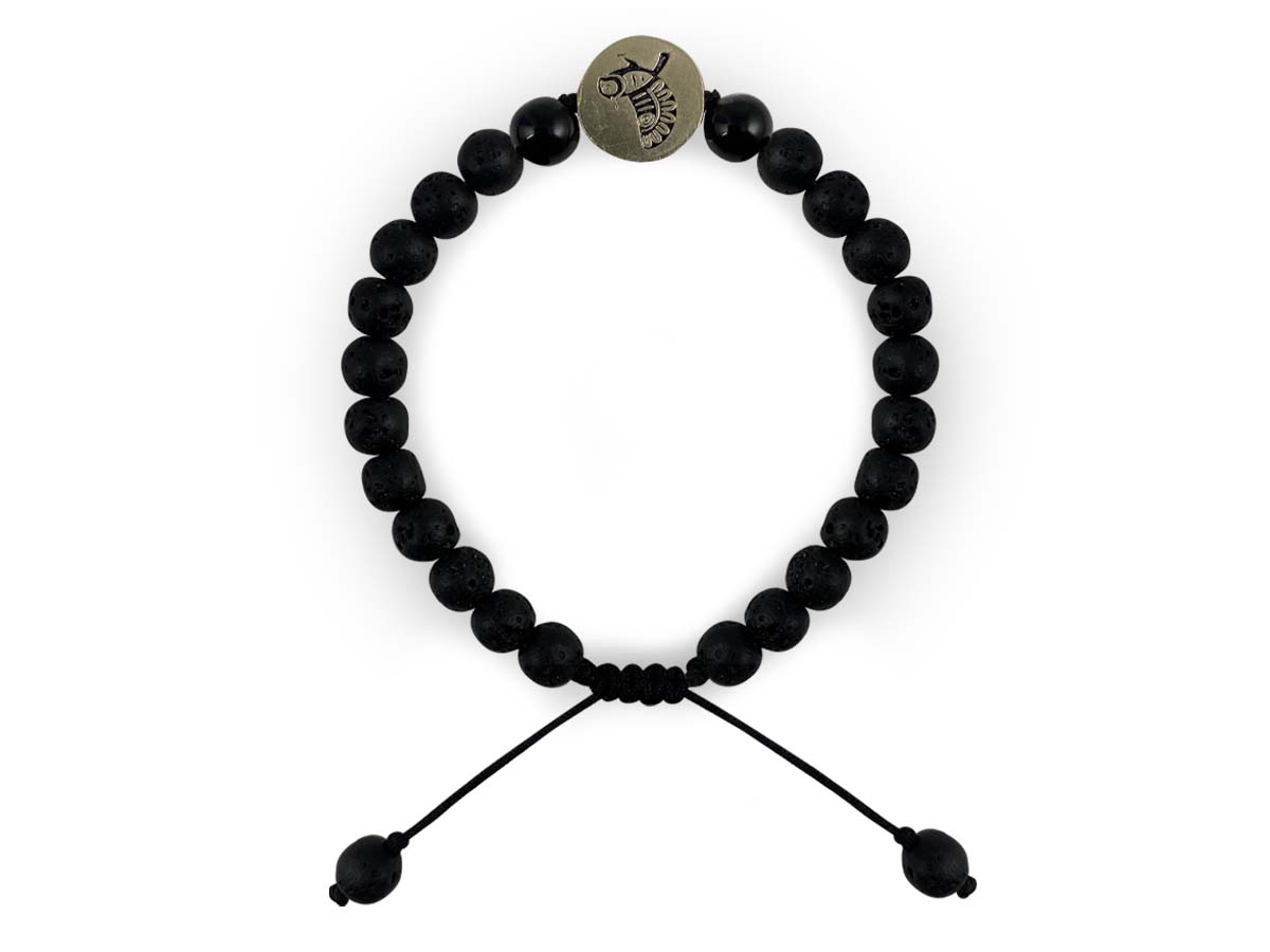 Pulsera Maya Búho de Ágata Negra y Piedra Volcánica - pulsera de piedras
