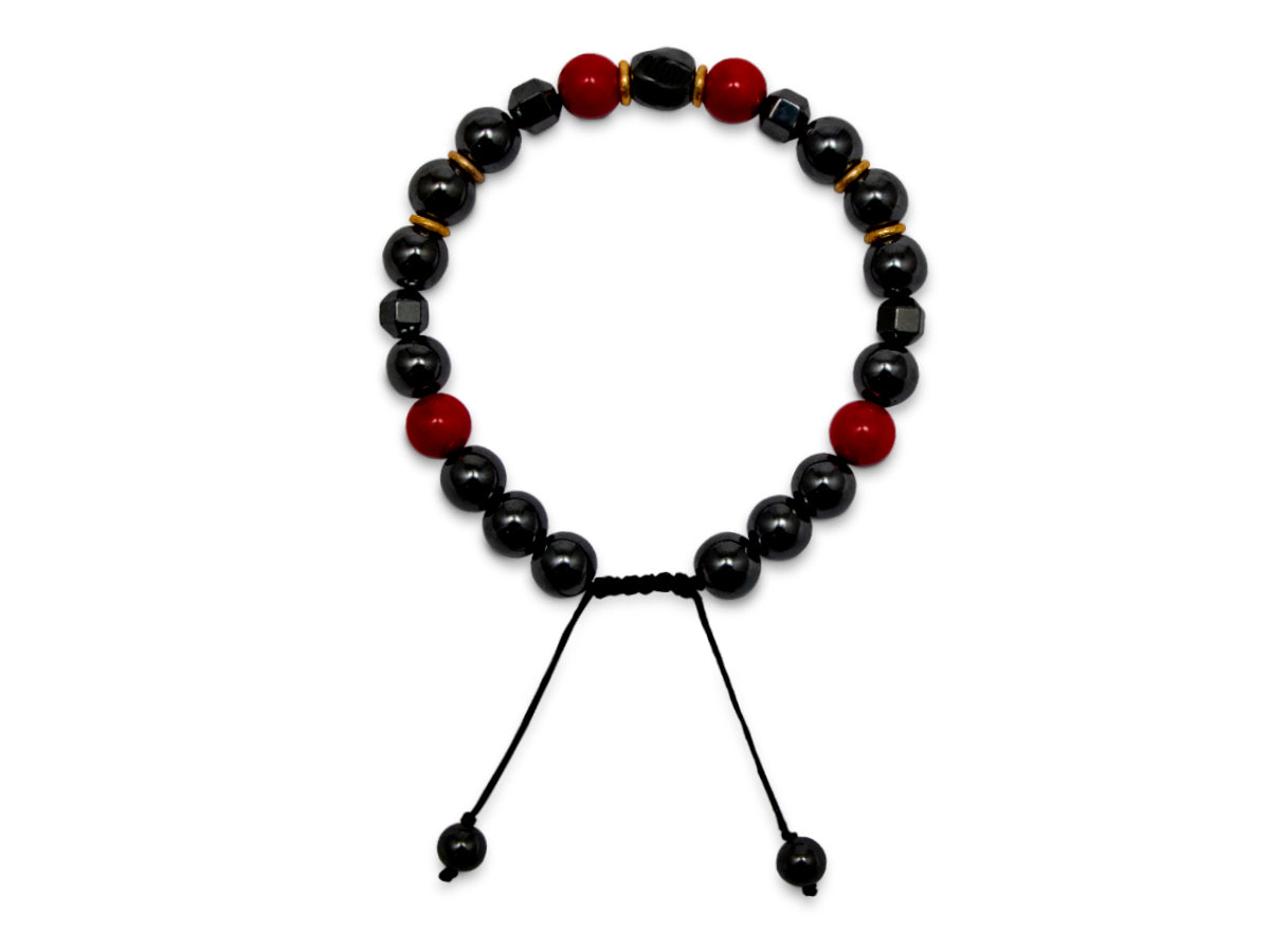 Pulsera "platino" de Acerina y Coral Rojo - pulsera de piedras