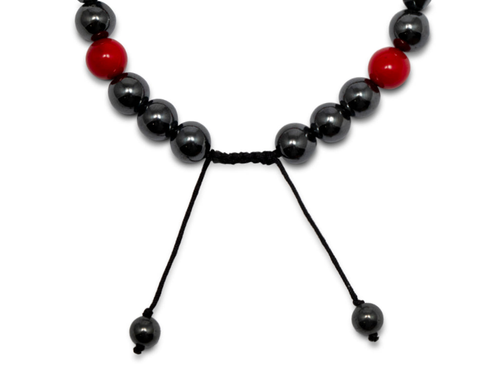 Pulsera "platino" de Acerina y Coral Rojo - vista lateral