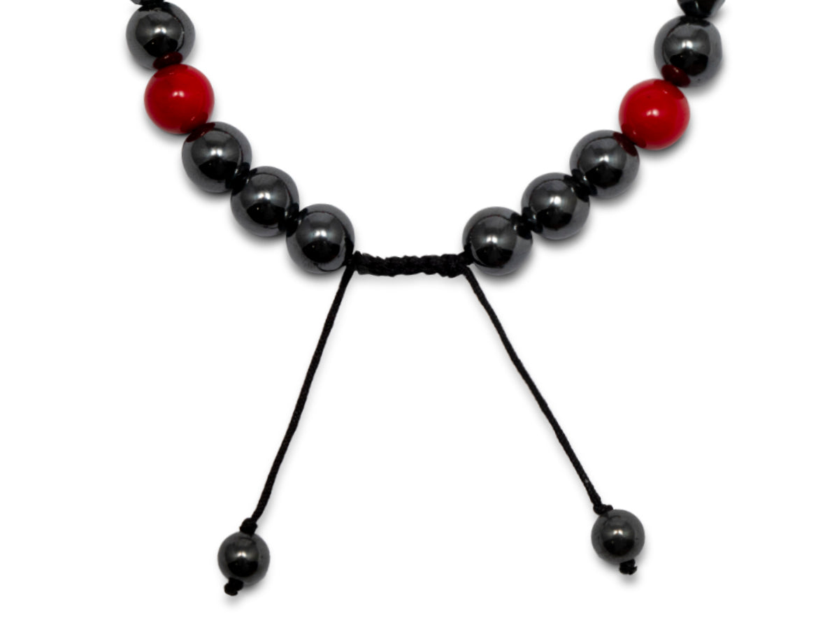 Pulsera "platino" de Acerina y Coral Rojo - vista lateral
