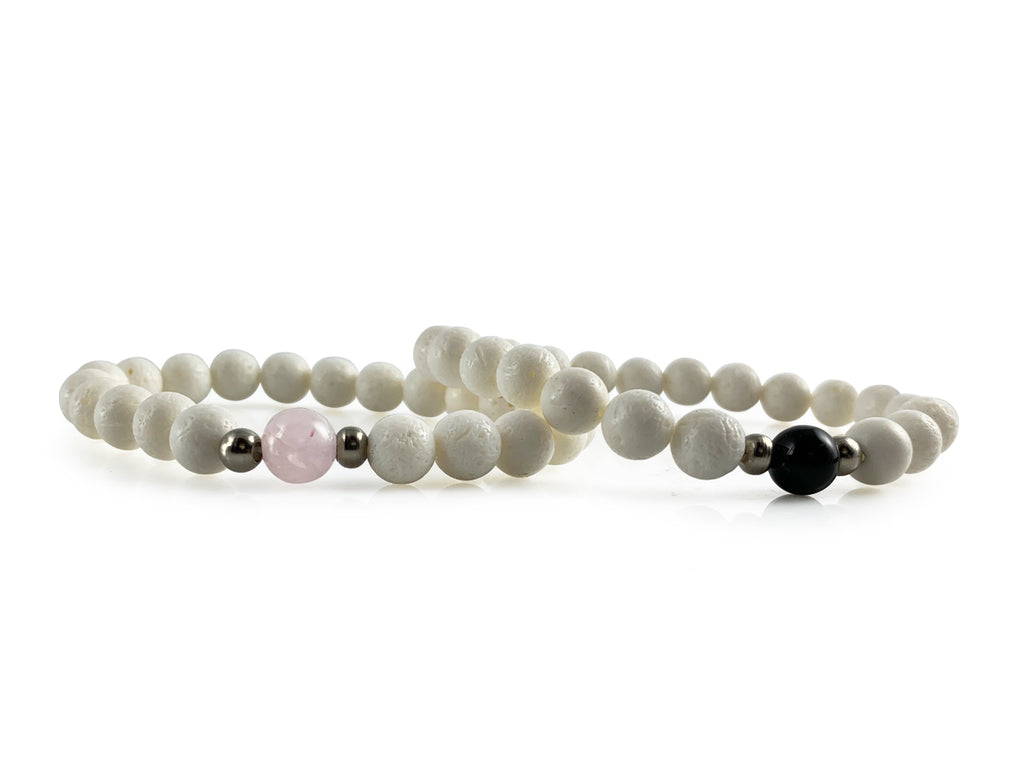 Set de Pulseras "tu y Yo " de Coral Blanco - pulsera de piedras