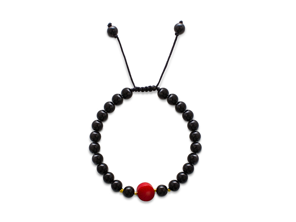 Pulsera de Obsidiana y Coral Rojo - pulsera de piedras