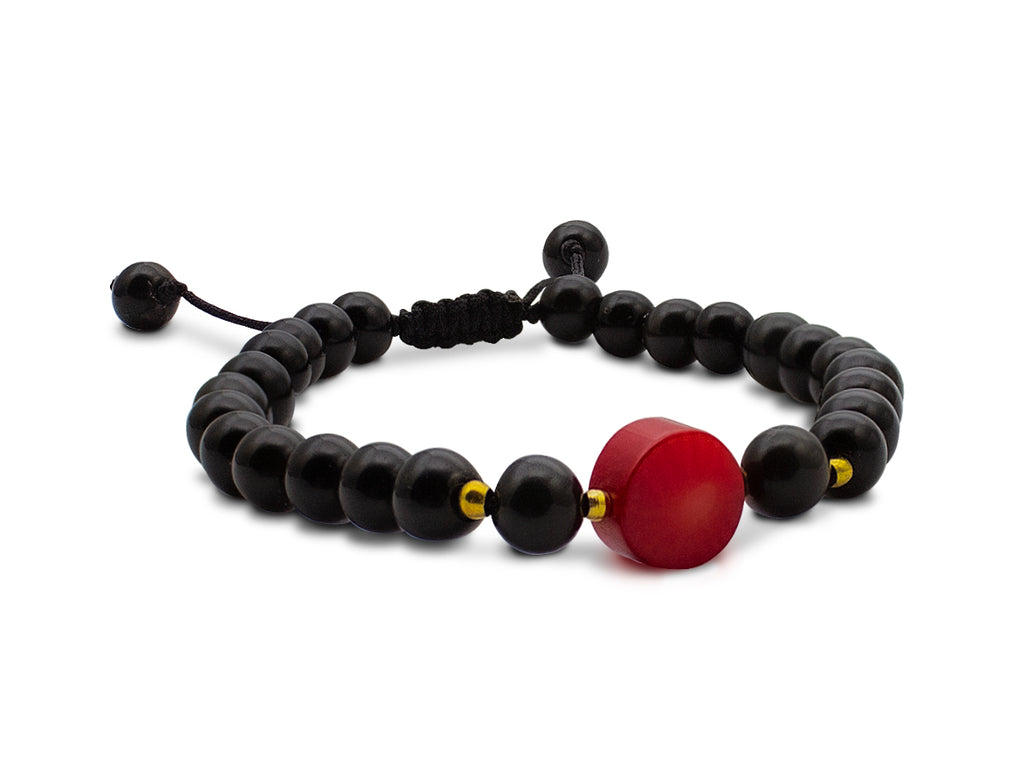 Pulsera de Obsidiana y Coral Rojo - vista lateral