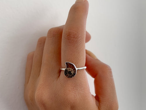 Anillo de Plata .925 Centro Amonite Fósil - vista lateral