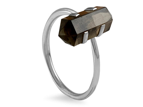 Anillo de Plata .925 Centro de Cuarzo Ahumado - anillo con piedra