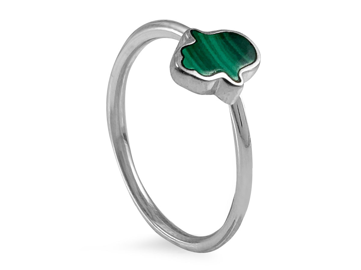 Anillo de Plata .925 Centro Mano de Fátima Malaquita - anillo con piedra