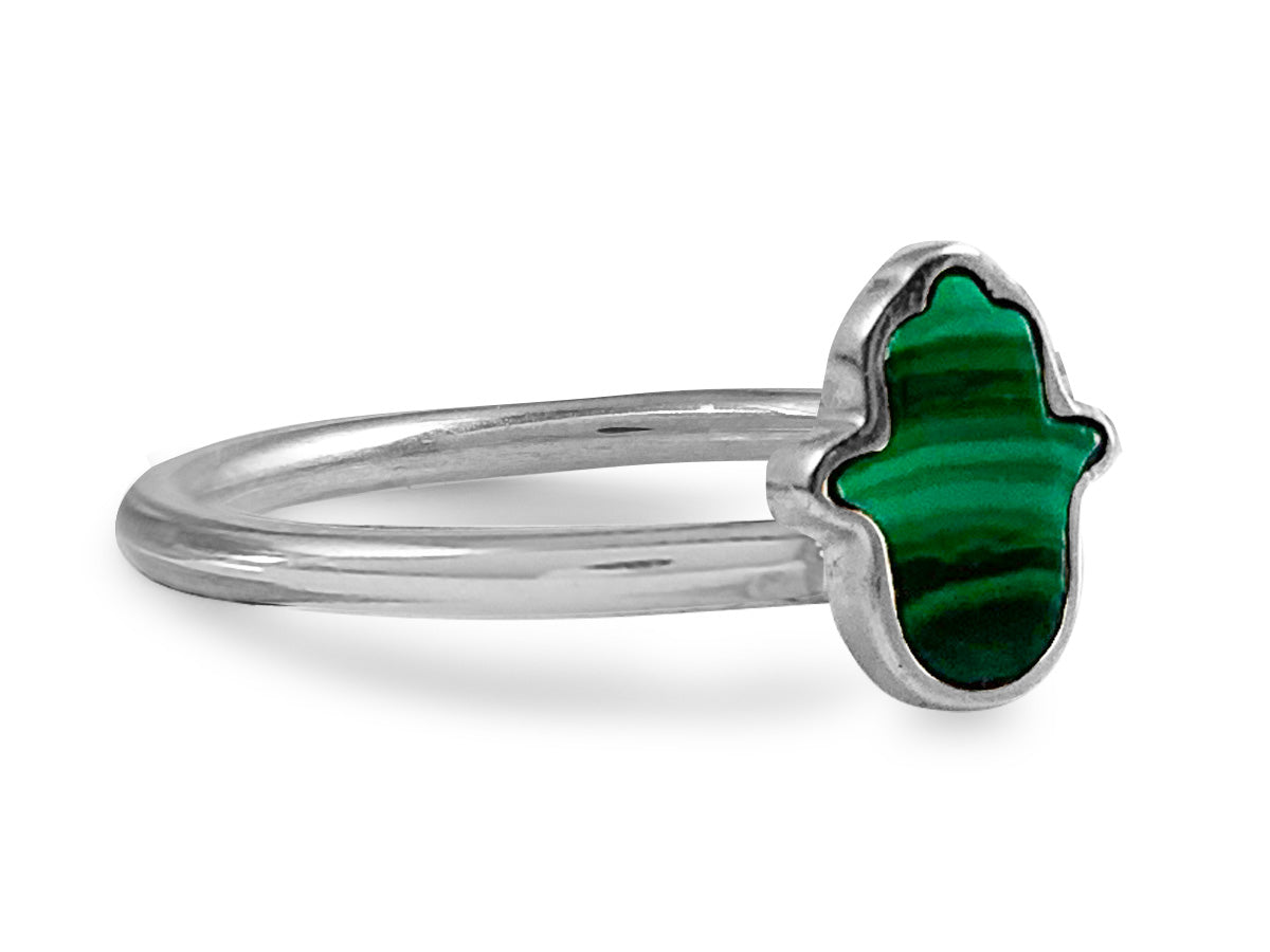 Anillo de Plata .925 Centro Mano de Fátima Malaquita - detalle de textura y color